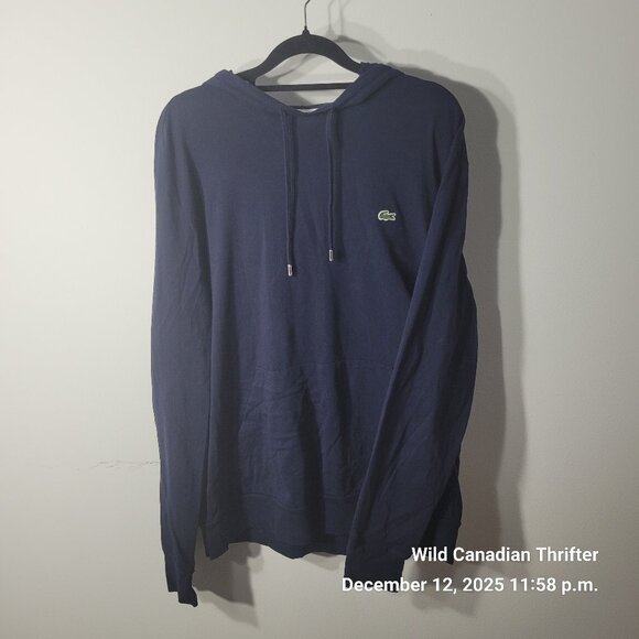 Lacoste XL Navy Cotton Hoodie Regular Fit Crocodile Logo Pullover - Picture 1 of 8
